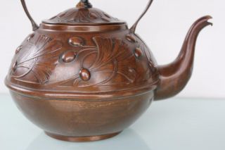 Carl Deffner Art nouveau floral brass copper tea pot kettle. 11