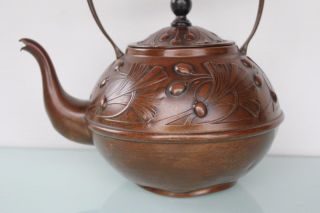 Carl Deffner Art nouveau floral brass copper tea pot kettle. 3