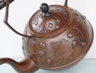 Carl Deffner Art nouveau floral brass copper tea pot kettle. 7