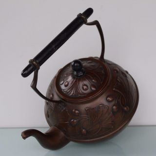Carl Deffner Art nouveau floral brass copper tea pot kettle. 8