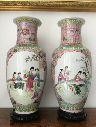18 " Wonderful Pair Antique Chinese Famille Rose Enamel Porcelain Vase Canton Qing
