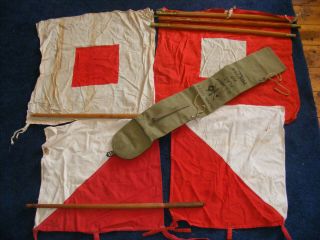 Us Army Flag Kit Signal Corps Semaphore Flags Wwi Metal & Wood Poles With Case
