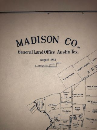 1922 MADISON COUNTY TEXAS MAP LAND OFFICE AUSTIN BLUE LINE ANTIQUE VINTAGE 2