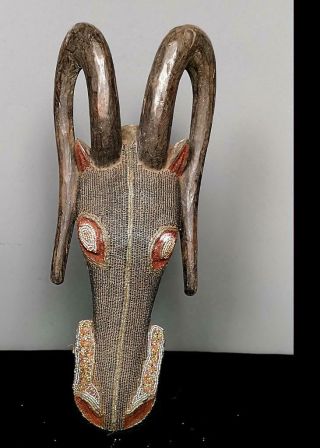 Old Tribal Large Bamum Bull Beaded Mask - Cameroon Bn 34