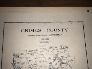 1922 GRIMES COUNTY TEXAS MAP LAND OFFICE AUSTIN BLUE LINE ANTIQUE VINTAGE 2