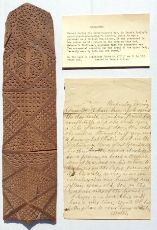 1777 Revolutionary War Relic Colonial British Man Of War Prisoner Wood Stomacher