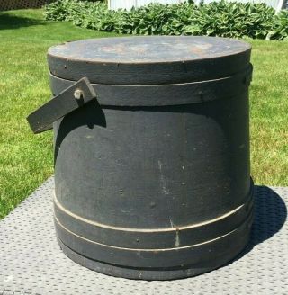 Aafa Antique Primitive Firkin Pantry Sugar Box With Paint Swing Peg Nr