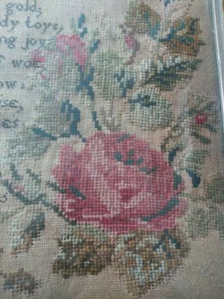 Antique c.  1846 SAMPLER MARY WALSH AGLISH LG.  ROSES POEM CHILDS PETITION 3