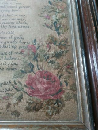 Antique c.  1846 SAMPLER MARY WALSH AGLISH LG.  ROSES POEM CHILDS PETITION 7