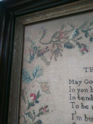 Antique c.  1846 SAMPLER MARY WALSH AGLISH LG.  ROSES POEM CHILDS PETITION 9