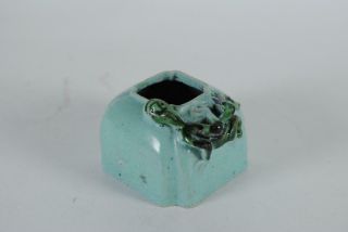Antique Chinese Teal Color Glazed Square Porcelain Water Coupe W Chi - Long