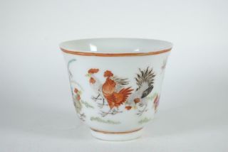 Antique Chinese Famille Rose Porcelain Wine Cup / Tea Cup W Roosters,  Mark