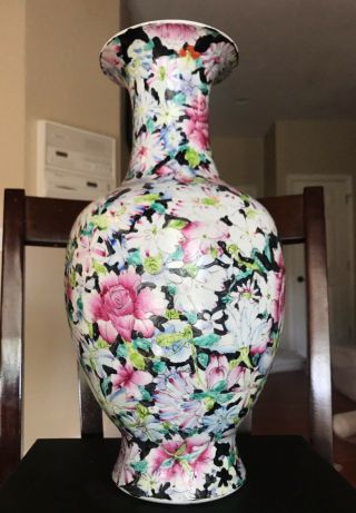 Antique Chinese Famille Rose Hundreds Flowers Vase Marked Qianlong