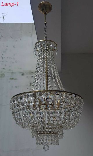 A Antique French Empire Style Brass & Crystals LARGE Chandeliers from 19 2