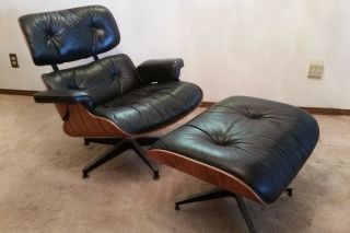 Charles Eames Herman Miller Rosewood 78 Blk Leather Chair &ottoman