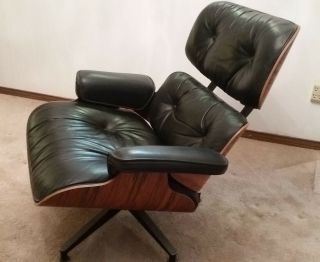 CHARLES EAMES HERMAN MILLER ROSEWOOD 78 BLK LEATHER CHAIR &OTTOMAN 2