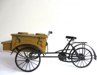 Vintage Antique Ice Cream Cart Bicycle Toy Mickey Mouse Doll Bike Vendor Wood