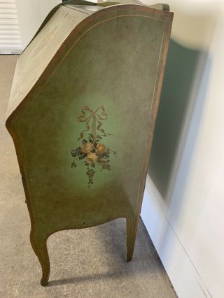THE UDELL QUEEN ANNE STYLE SECRETARY DESK HAND PAINTED FLOWERS GREEN CHAIR 6