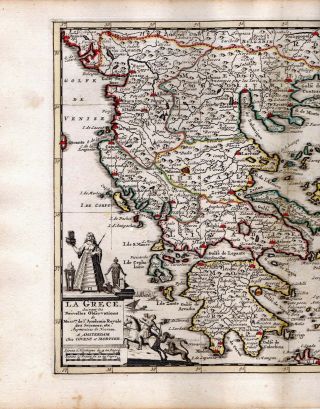 GREECE 1735 VAN DER AA COVENS & MORTIER COLORED COPPER ENGRAVED MAP 2