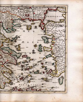 GREECE 1735 VAN DER AA COVENS & MORTIER COLORED COPPER ENGRAVED MAP 3
