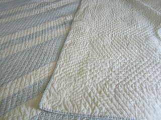 Antique Quilt Stripe With Saw Tooth Border Blue Pattern Creamy White 82 x 84 10