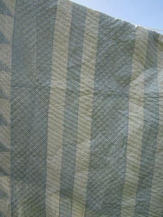 Antique Quilt Stripe With Saw Tooth Border Blue Pattern Creamy White 82 x 84 11