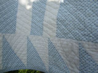Antique Quilt Stripe With Saw Tooth Border Blue Pattern Creamy White 82 X 84