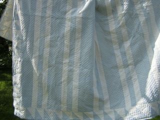 Antique Quilt Stripe With Saw Tooth Border Blue Pattern Creamy White 82 x 84 2