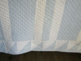 Antique Quilt Stripe With Saw Tooth Border Blue Pattern Creamy White 82 x 84 3