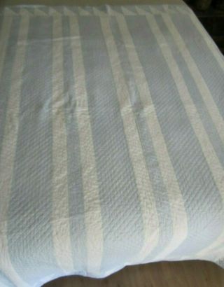 Antique Quilt Stripe With Saw Tooth Border Blue Pattern Creamy White 82 x 84 4