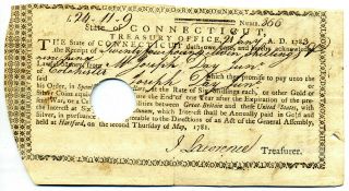 Revolutionary War Connecticut Loan Certificate 1783 Payable In Gold Or Silver