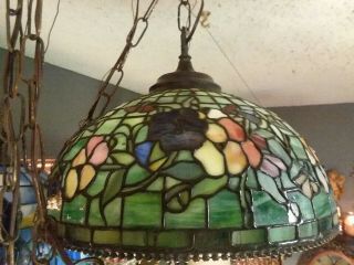 Antique Somers Stained Glass Deer Park N.  Y.  Tiffany Style light shade 5