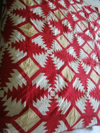 Antique Vintage Patchwork Quilt Red & White Pineapple Pattern Hand Stitched 11