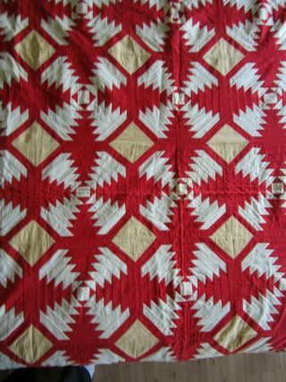 Antique Vintage Patchwork Quilt Red & White Pineapple Pattern Hand Stitched 2