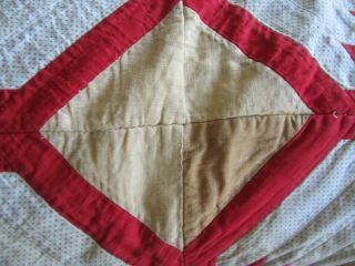 Antique Vintage Patchwork Quilt Red & White Pineapple Pattern Hand Stitched 6