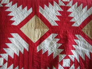 Antique Vintage Patchwork Quilt Red & White Pineapple Pattern Hand Stitched 7