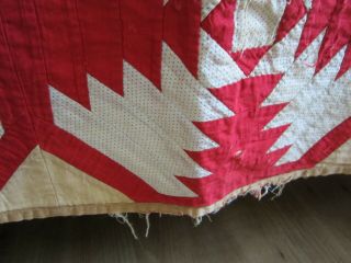 Antique Vintage Patchwork Quilt Red & White Pineapple Pattern Hand Stitched 8