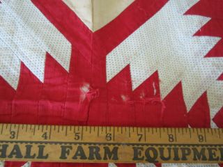 Antique Vintage Patchwork Quilt Red & White Pineapple Pattern Hand Stitched 9