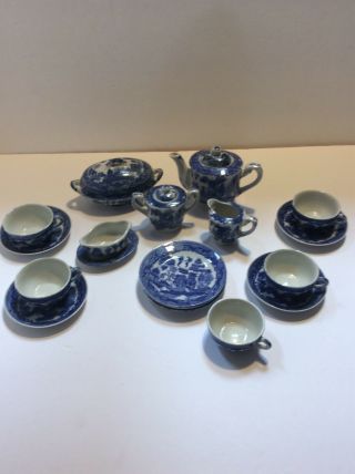 Vintage Porcelain Blue Willow Occupied Japan 20 Piece Tea Set