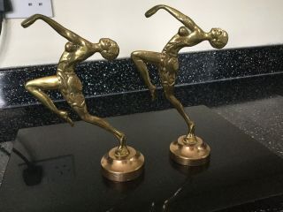 Vintage Pair Art Deco Brass Dancing Lady / Girl Figurines