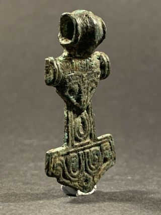 Ancient Viking Norse Bronze Ram Head Thor’s Hammer Amulet Circa 800 - 900 Ad