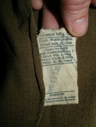 VTG Military US Army Officer Shirt Button Down Sargent Wool WWII Dated 1940 sz L 6