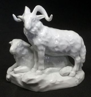 Antique Meissen Blanc De Chine Ram And Sheep Rare Figurine [ah518]