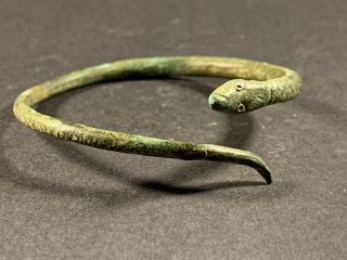 SCARCE ANCIENT ROMAN BRONZE SNAKE SERPENT BRACELET HIGH DETAIL CIRCA 200 - 300AD 5