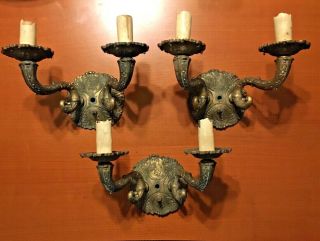 Set 3 Art Deco Candlestick Electric Wall Sconce Light Fixtures Ornate Acanthus