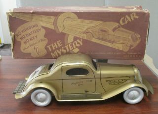 Vintage Wolverine The Mystery Car Push Wind Car Wood Wheels W/orig Box