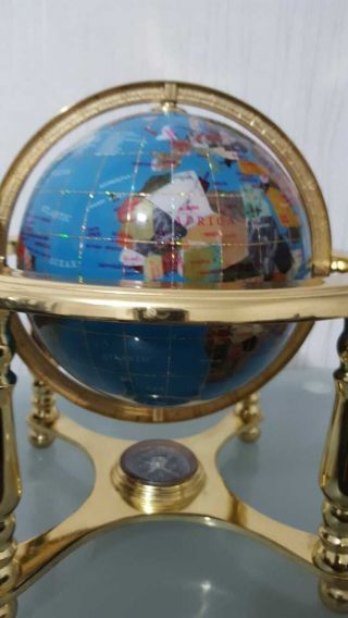 Semi Precious Stoned Globe Of The World Mounted On A Brass Stand With Compass