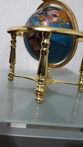 Semi Precious Stoned Globe of the World Mounted on a Brass Stand with Compass 2