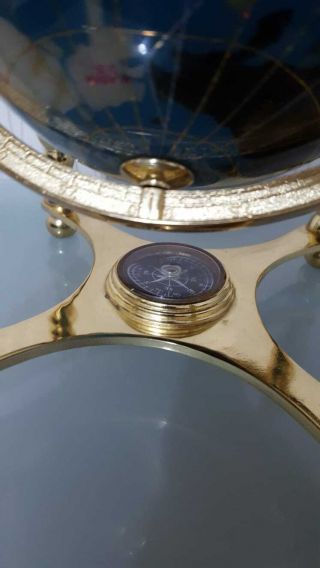 Semi Precious Stoned Globe of the World Mounted on a Brass Stand with Compass 3