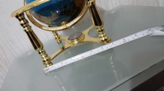 Semi Precious Stoned Globe of the World Mounted on a Brass Stand with Compass 6